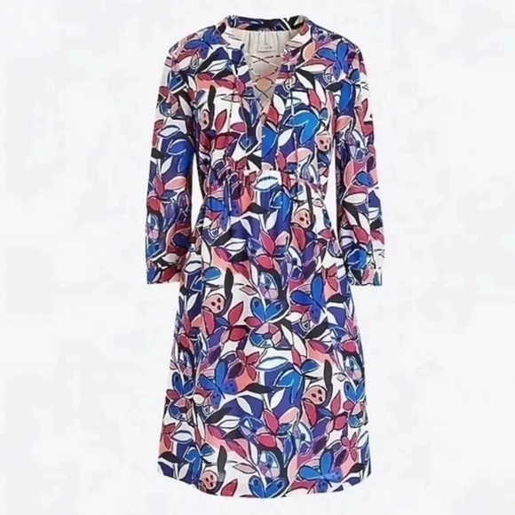 J Crew Factory Lace Up Multi Floral Dress H4528 - Picture 2 of 9